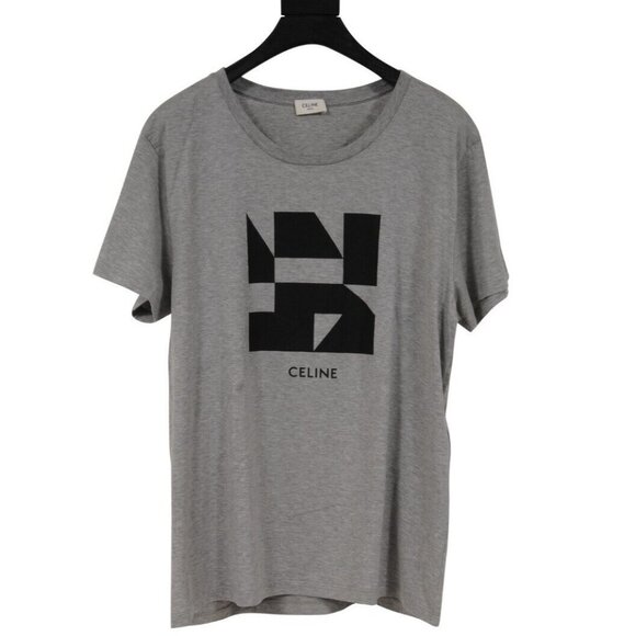 Celine Mens Tangram Logo T Shirt Size Large Gray Black Cotton Short Sleeve - Picture 1 of 6